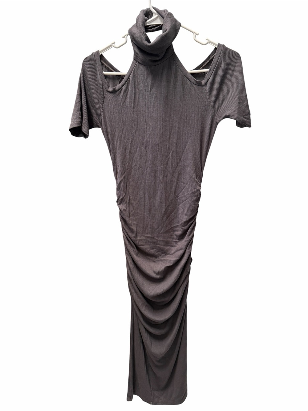 LAmade Gray Ribbed Cold Shoulder Maxi Dress NWT Small Ruched Bodycon